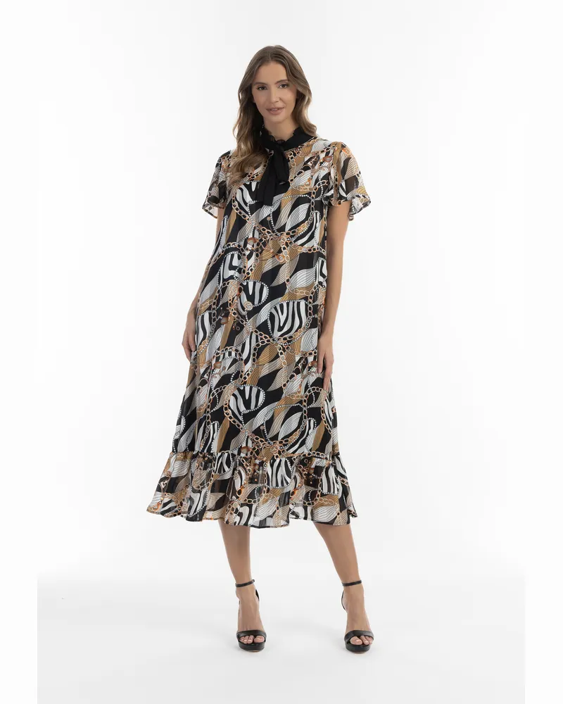 FAINA Robe midi avec imprimé allover sookie Schwarz