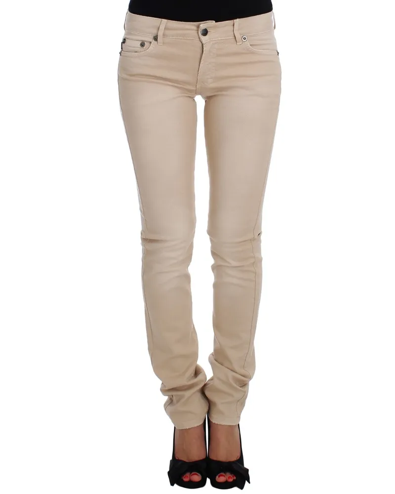 Just Cavalli Cavalli Beigefarbenes Waschung Slim Fit Baumwoll-Stretch Jeans Beige