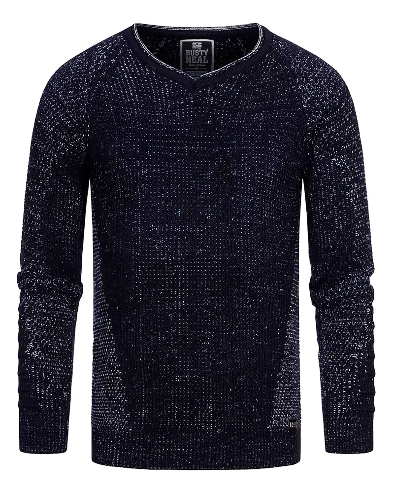 Rusty Neal Grobstrick Slim Fit V-Neck-Pullover Marineblau