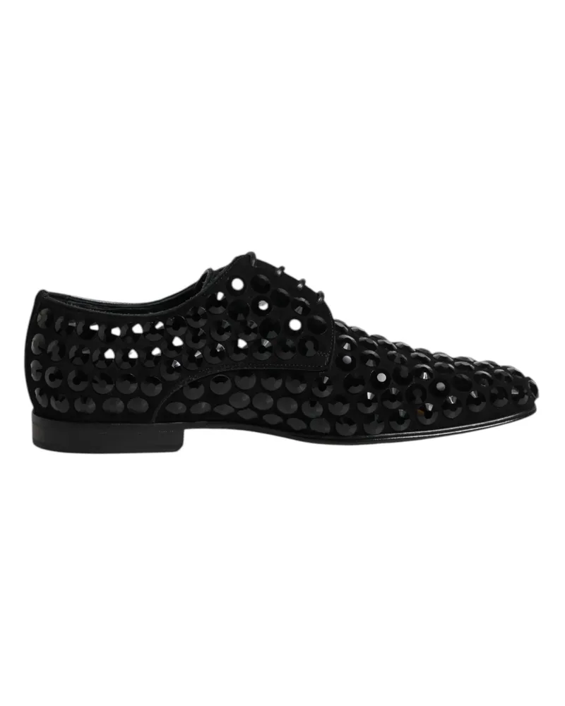Dolce & Gabbana Schwarze Wildleder Strass Derby Schuhen Schwarz