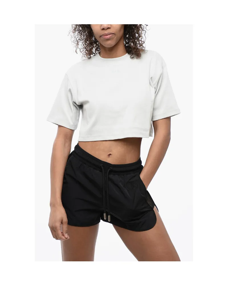OFF-WHITE Geripptes kurzes T‑Shirt mit Rundhalsausschnitt - Grau Grau