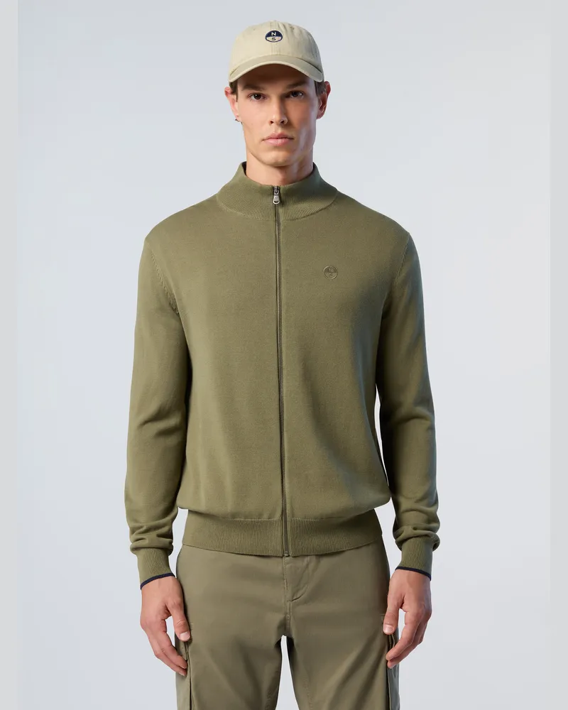 North Sails Pullover Durchgehender Reißverschluss mit gesticktem Logo Dunkelgrün
