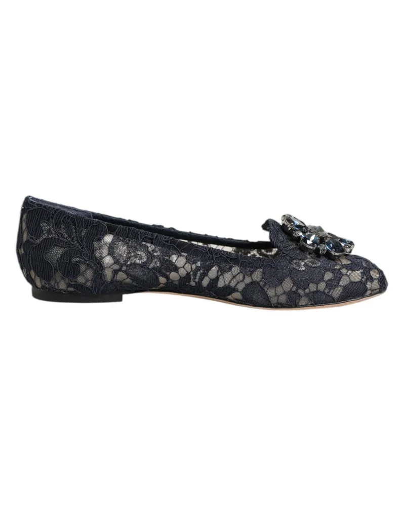 Dolce & Gabbana Blue Taormina Spitze Kristalle Ballerinas Blau