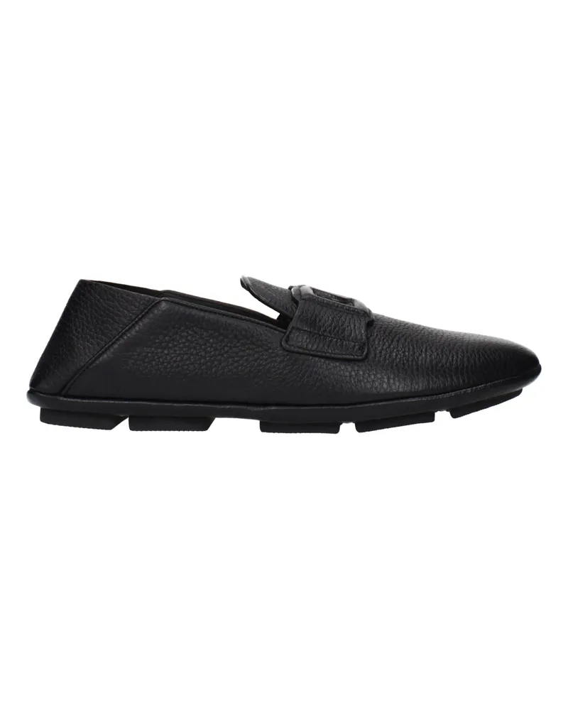 Dolce & Gabbana Schwarze Leder Slipper Schwarz