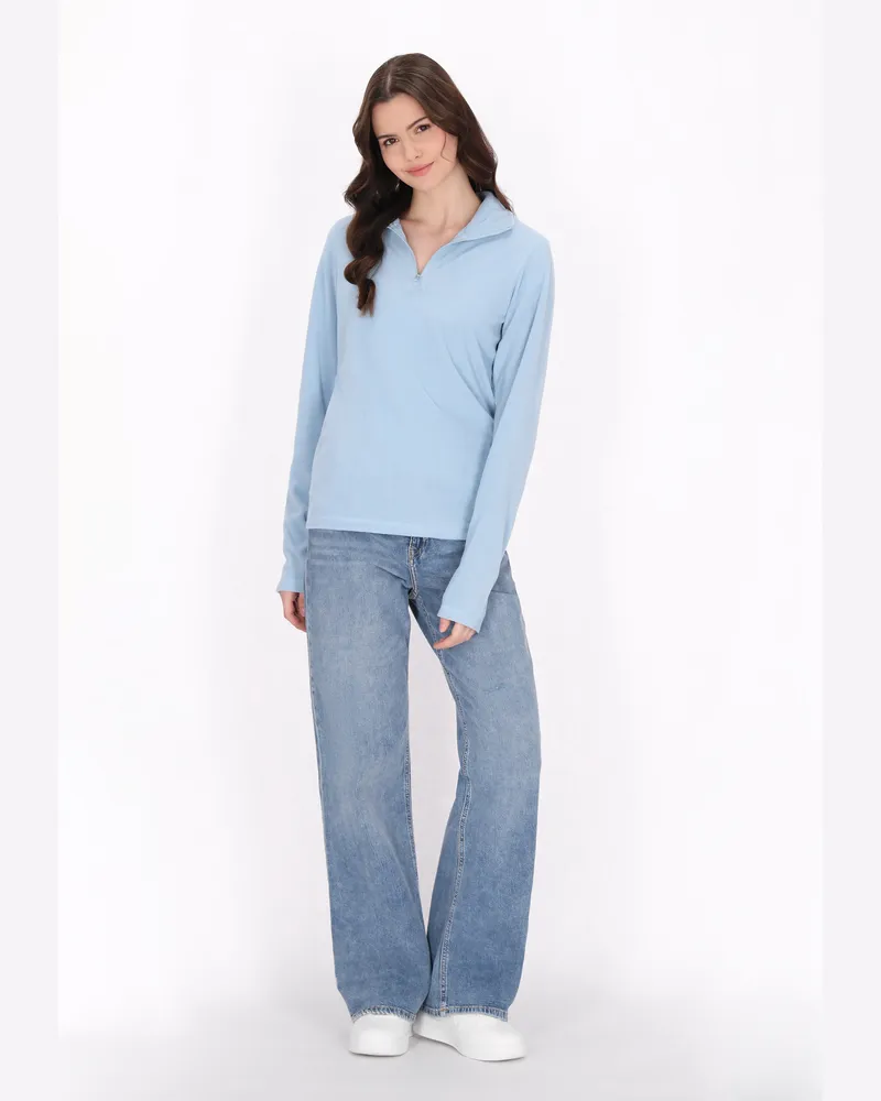 My Mo Fleecepullover Damen hellblau Hellblau