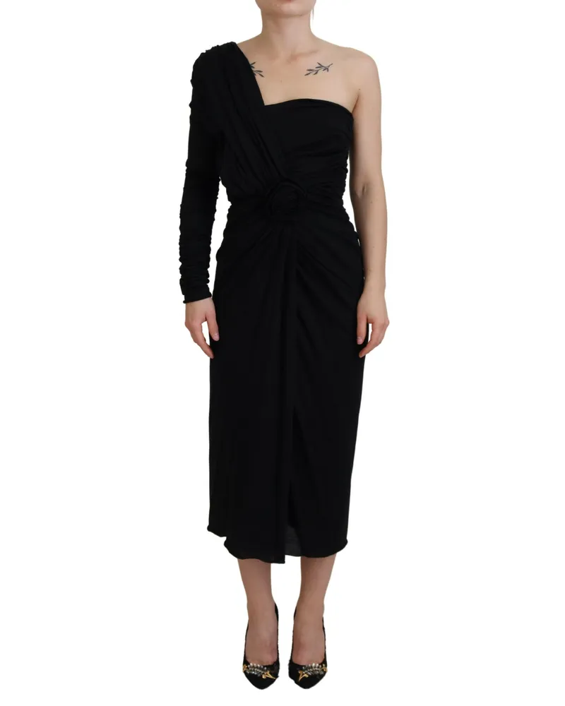 Dolce & Gabbana Einärmliges Jersey-Kleid mit Rosen-Detail Schwarz