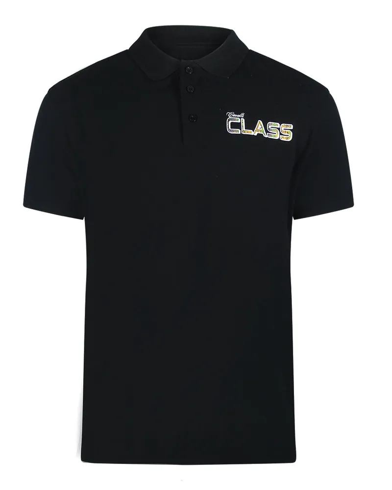 Roberto Cavalli Poloshirt mit leuchtendem Blumenlogo - Schwarz Schwarz