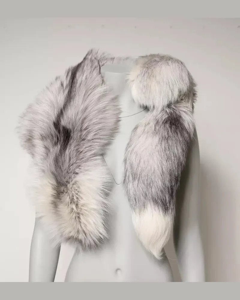Dolce & Gabbana Weißer Fuchs-Fell Halstuch Wärmer Winter Schal Weiß