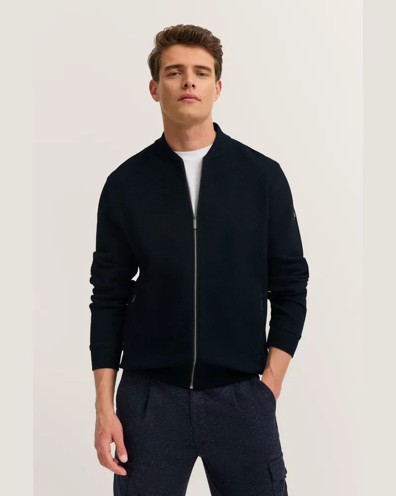 Bugatti Herren Sweatjacke mit Collegekragen und Reißverschluss Marineblau