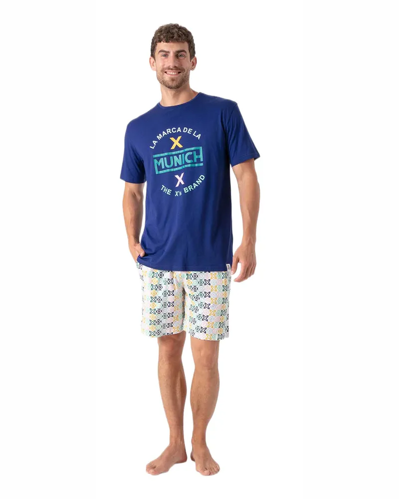 MUNICH Herren Sommer Kurzpyjama MU9 Blau
