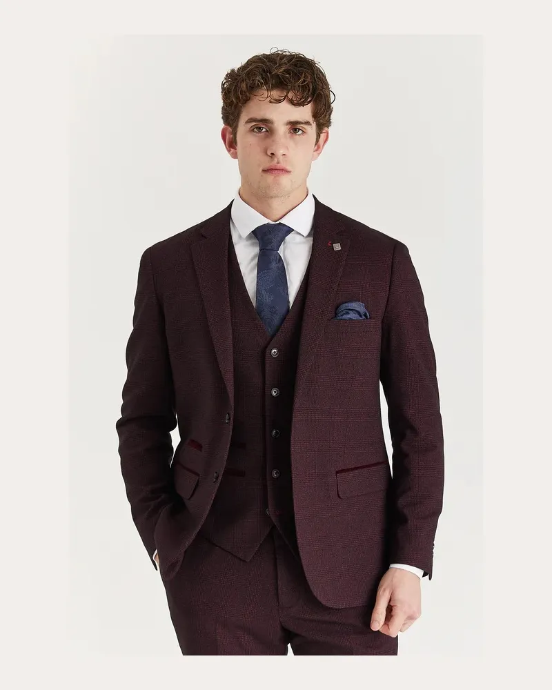 Paul Andrew Weinroter Anzugsblazer mit Prince-of-Wales-Muster für Herren Rot