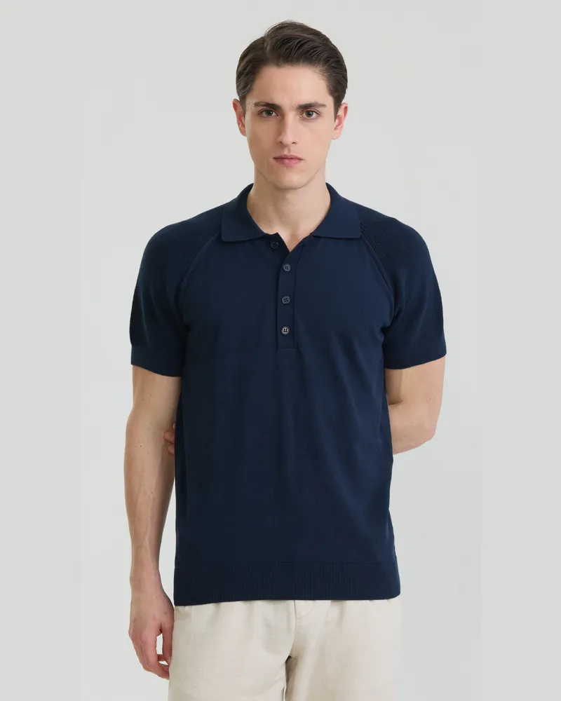Felix Hardy Polo Shirt Kurzarm Strick-Polo Shirt Kurzarm Marineblau