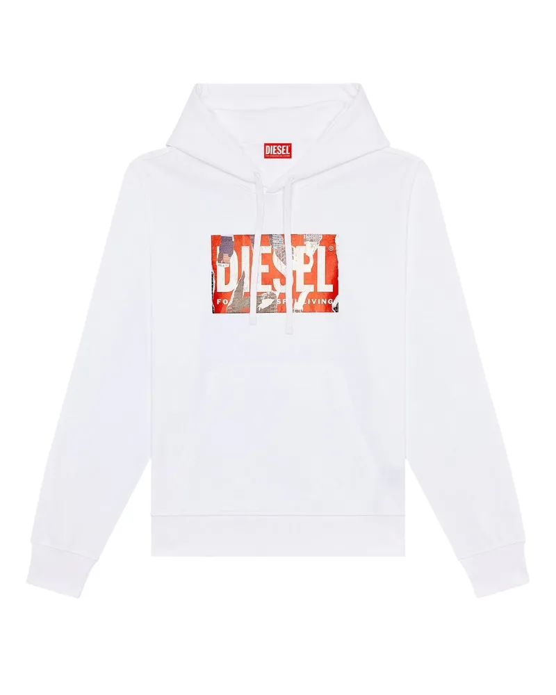 Diesel Weißer Kapuzenpullover mit zerrissenem Logo von Weiß