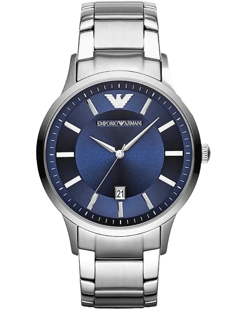 Emporio Armani AR2477 Klassische Herrenuhr mit blauem Zifferblatt Silber