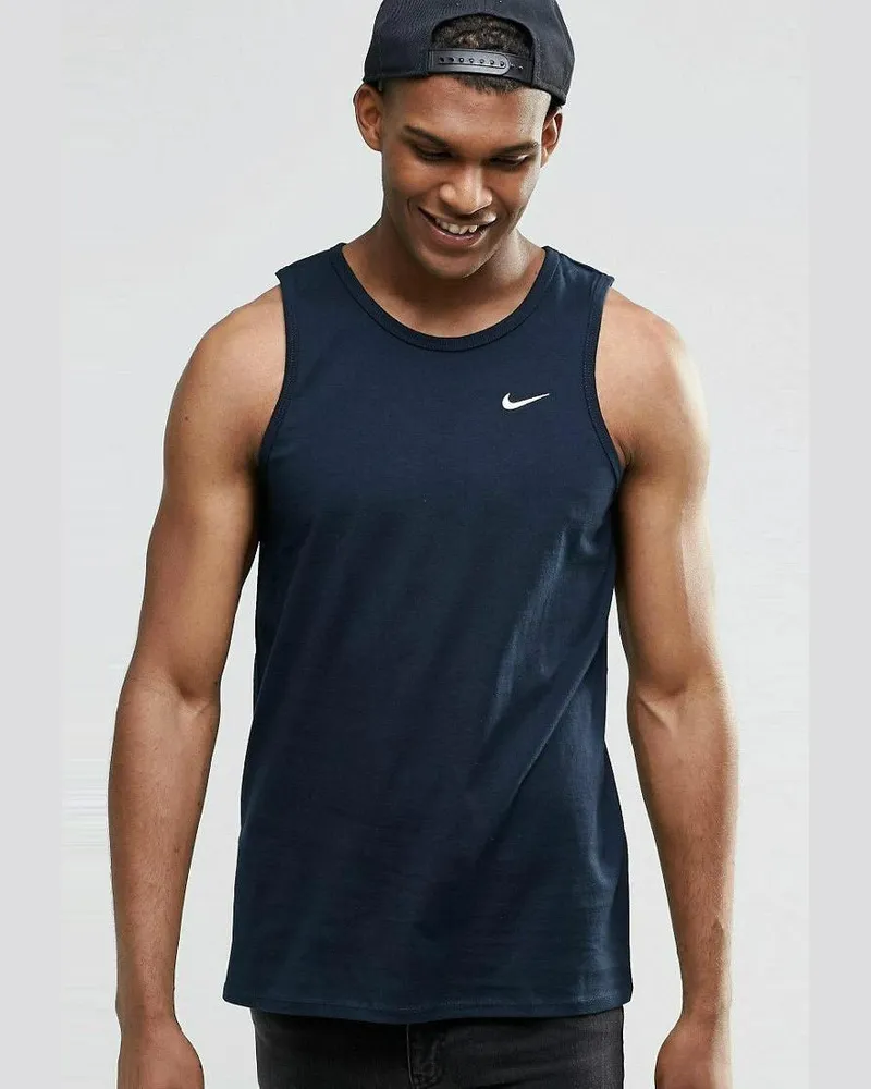 Nike Gestickter Swoosh Herren Sportweste Tank Top in Navy Marineblau