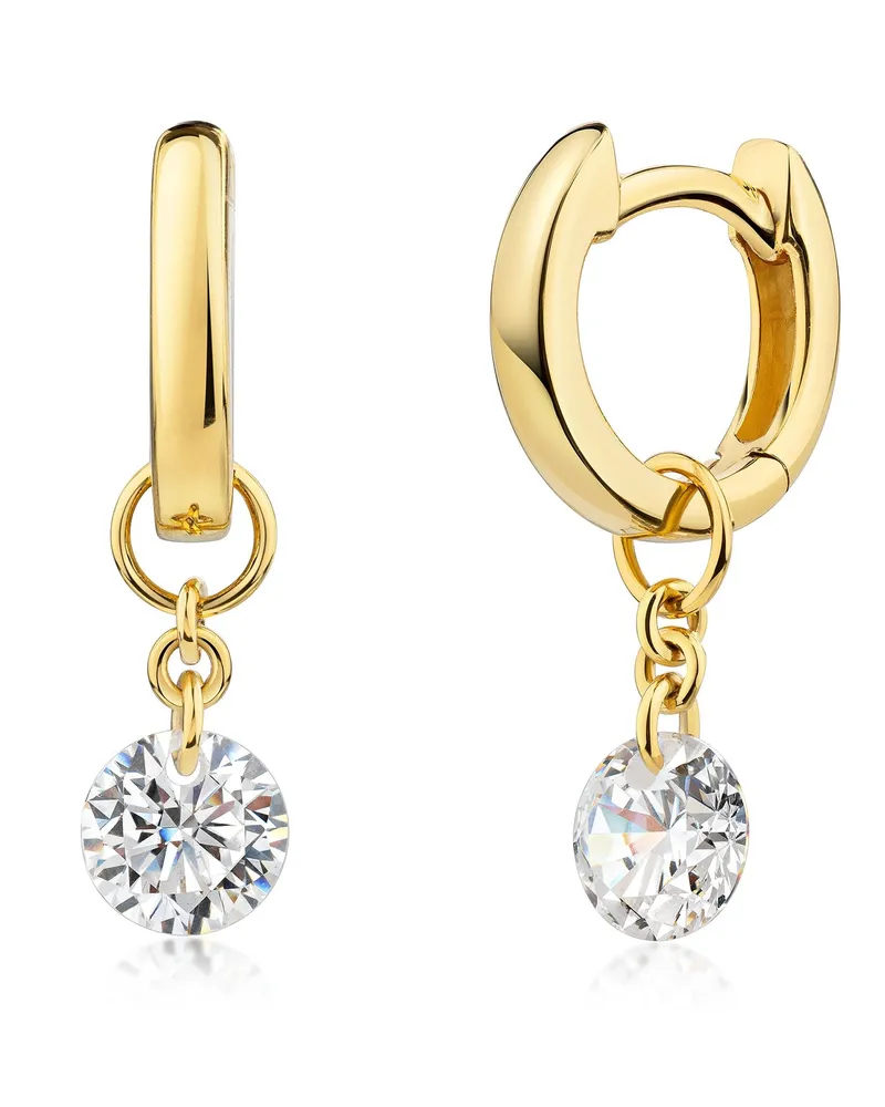 ZEEme Silber Klappcreolen 925/- Sterling Silber gelb vergoldet Zirkonia weiß Gold