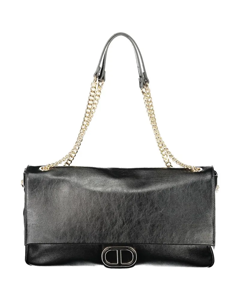 Twin-Set Schultertasche mit Kettendetail und Logo - Schwarz Schwarz