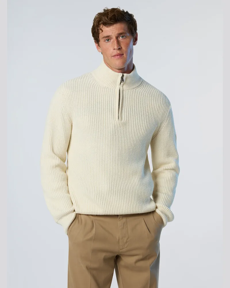 North Sails Pullover Fisherman's Rib mit halbem Reißverschluss Creme