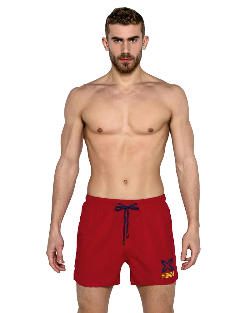 MUNICH Kurzer Herren-Badeanzug mit Mesh-Futter MUHARBOURRED01 Rot