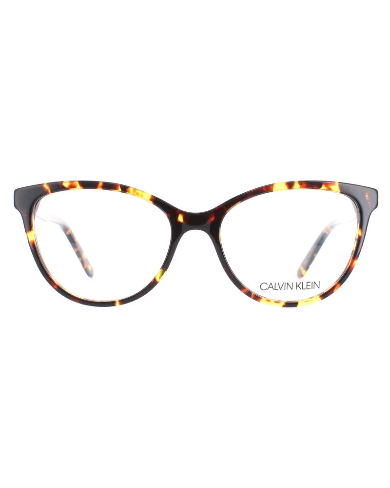 Calvin Klein Cat Eye Womens Braun Bernstein Schildkröte Brille Braun