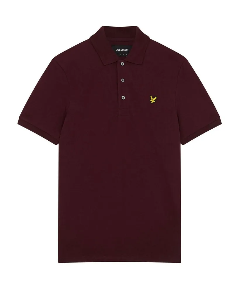 Lyle & Scott Branded Chest Logo Weavers Claret Burgundy Poloshirt Rot