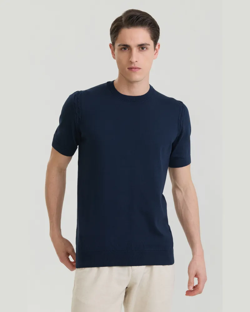 Felix Hardy Basic-Strick-T-Shirt mit Rundhalsausschnitt - Marineblau Marineblau