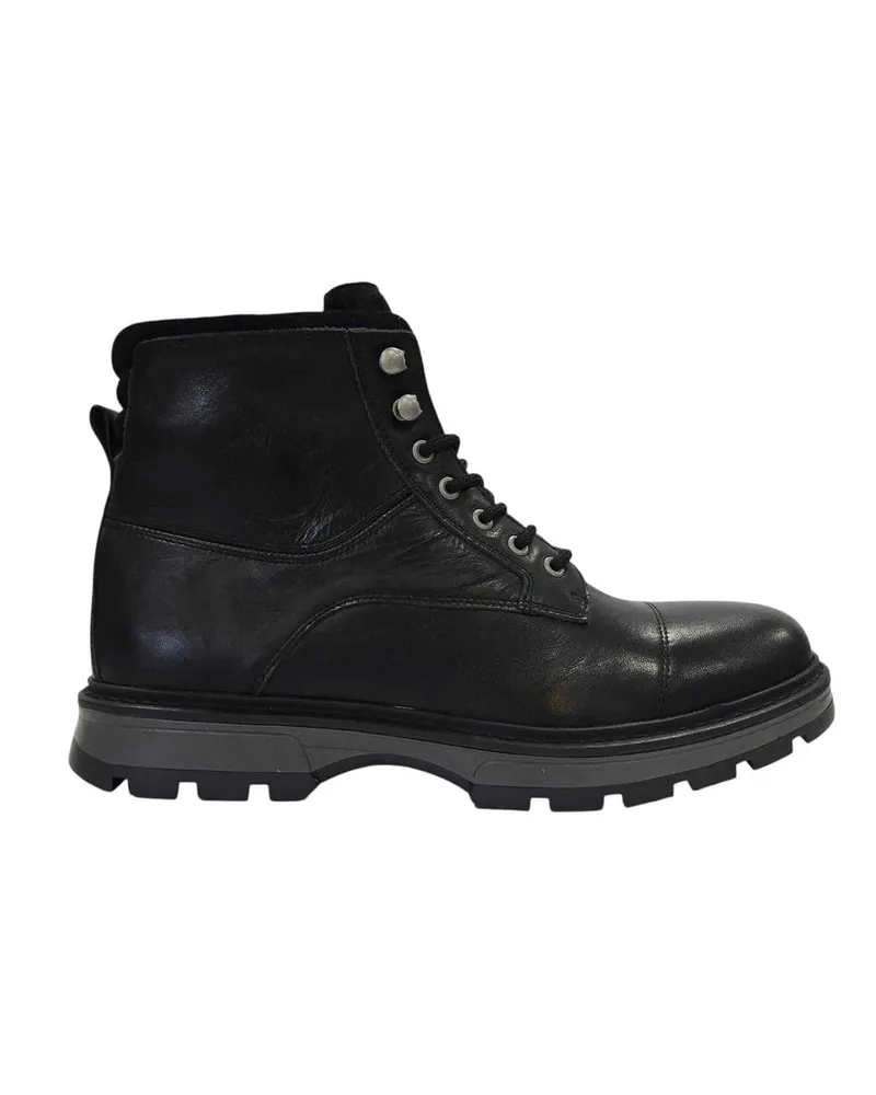 Firetrap Ralf" Wanderstiefel für Herren, Leder, Runder Zeh (Schwarz Schwarz