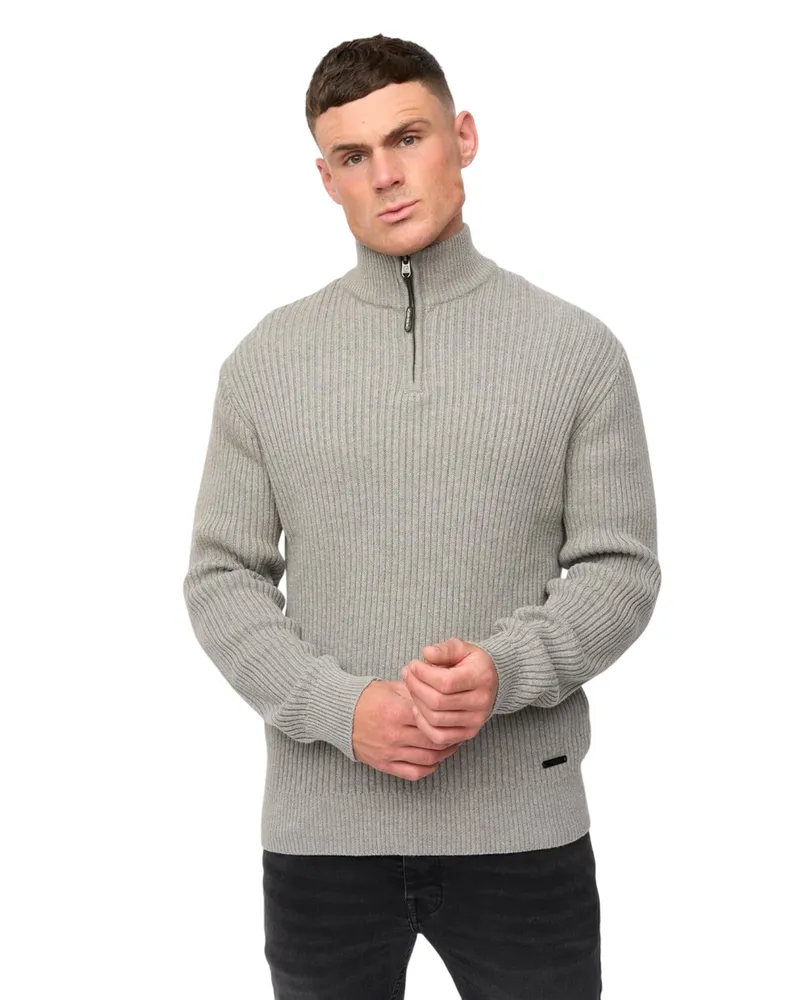 CrossHatch Havaline" Pullover mit kurzem Reißverschluss für Herren (Grau meliert Grau