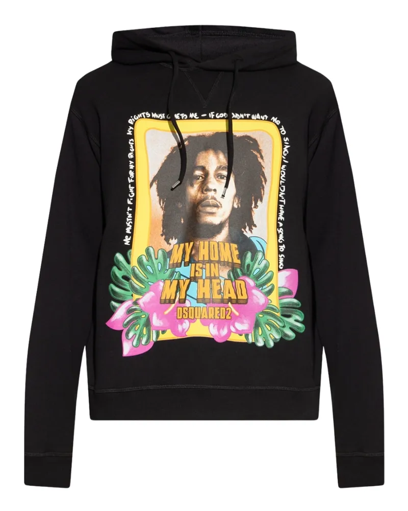 Dsquared2 Cool Fit Bob Marley Logo Schwarzer Kapuzenpullover Schwarz