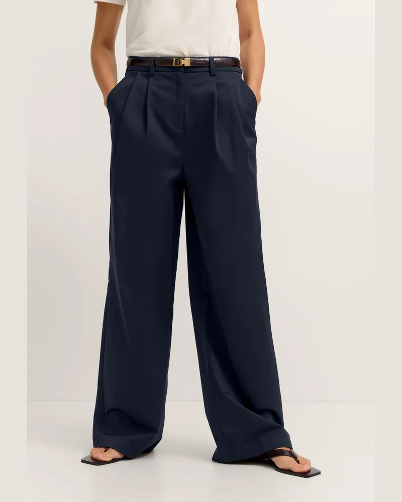 Bugatti Damen Chinohose mit weitem Bein aus Stretch-Baumwolle - Marineblau Marineblau