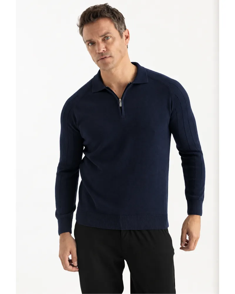 Felix Hardy Pullover Pullover Mit Polokragen Und Reißverschluss Marineblau