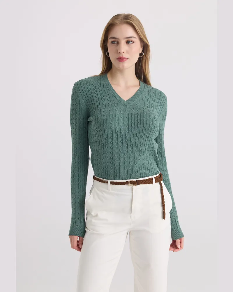 Felix Hardy Pullover V-Ausschnitt-Pullover Grün
