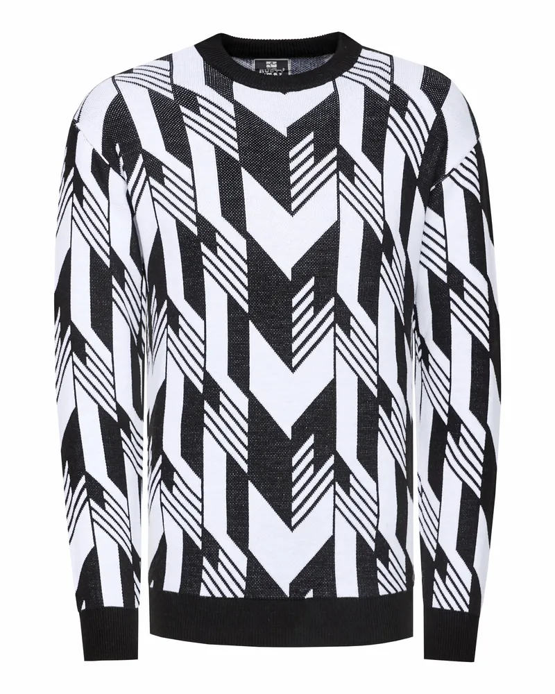 Rusty Neal Kontrast Feinstrick Rundhals-Pullover Schwarz