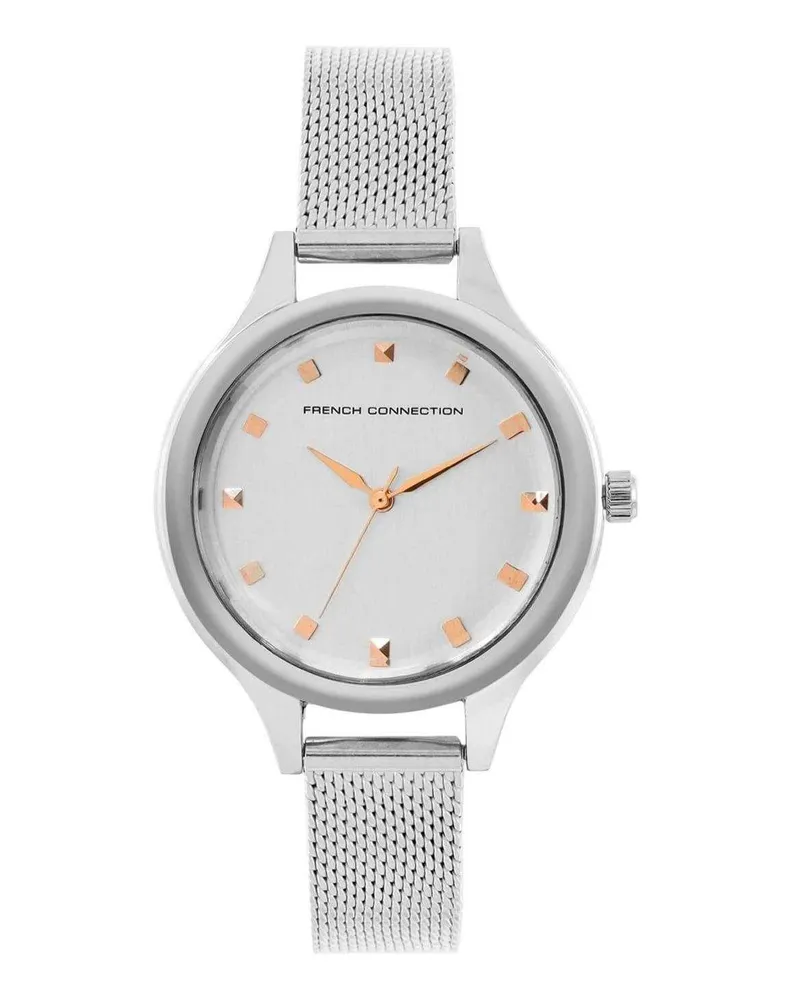 French Connection Analoge Armbanduhr für Damen, Edelstahl (Weiß Weiß
