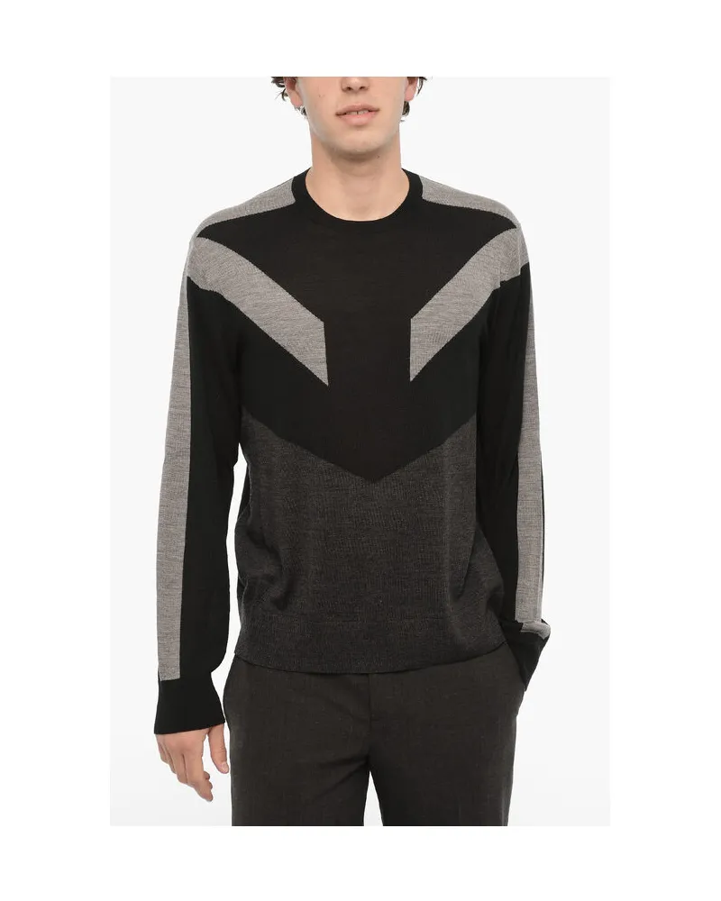 Neil Barrett Zweifarbiger MODERNIST Wollpullover in Nero, Grigio Schwarz