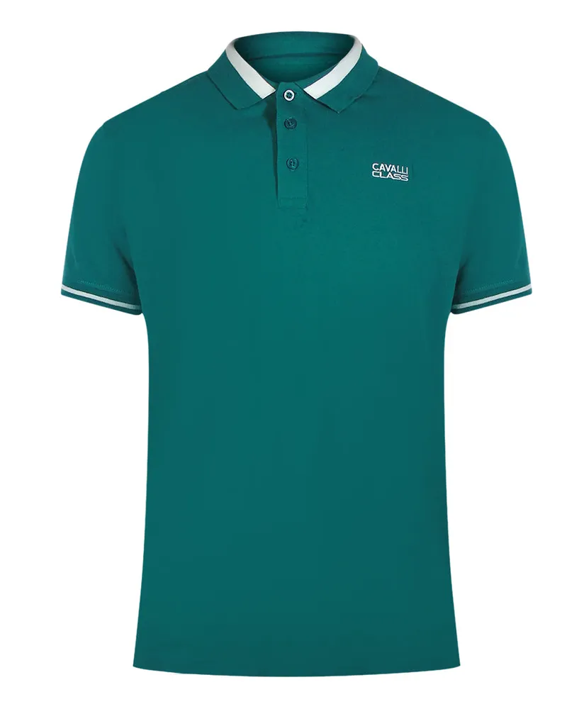 Roberto Cavalli Grünes Poloshirt Mit Auffälligem Streifenkragen Grün