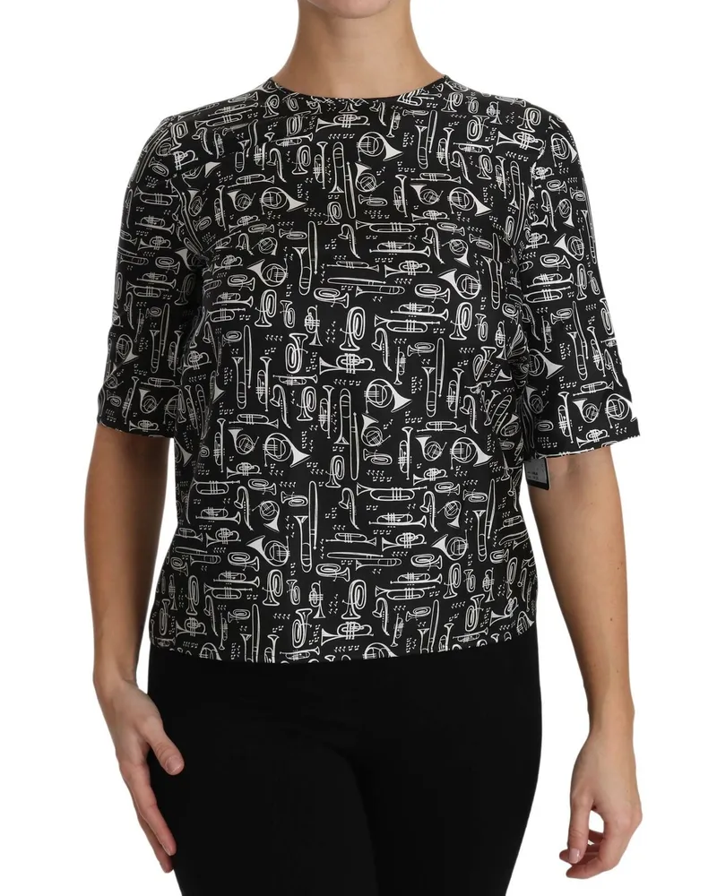 Dolce & Gabbana Musikinstrumente Print Top Tsh2894 Schwarz