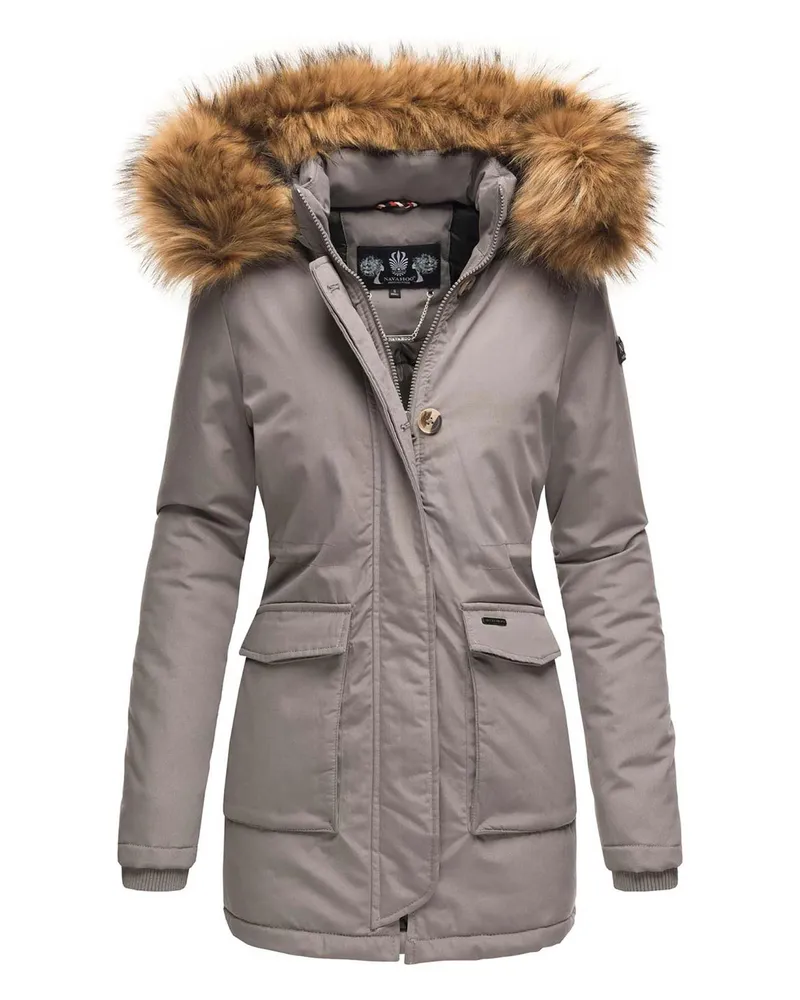 NAVAHOO Damen Winterjacke Schneeengel Princess – Klassisch, Warm & Mit Abnehmbarem Kunstfellkragen Grau