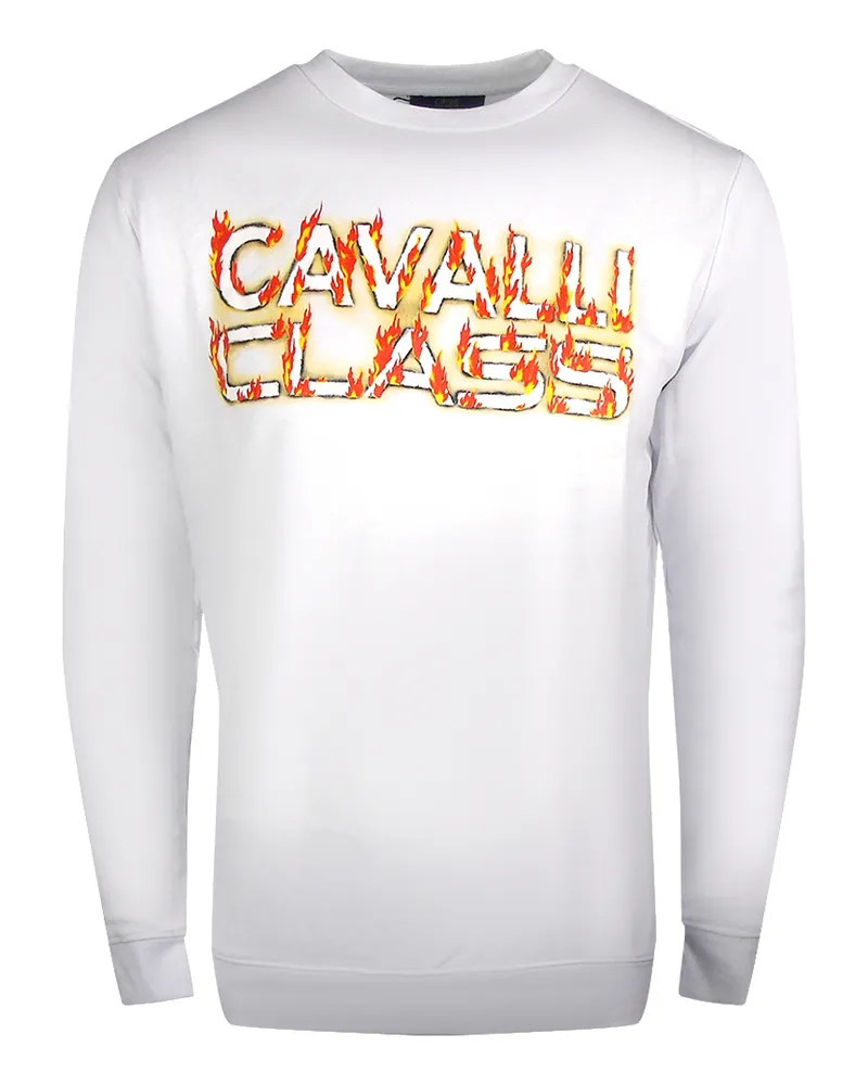 Roberto Cavalli Fire Logo Design Wei�es Sweatshirt Weiß