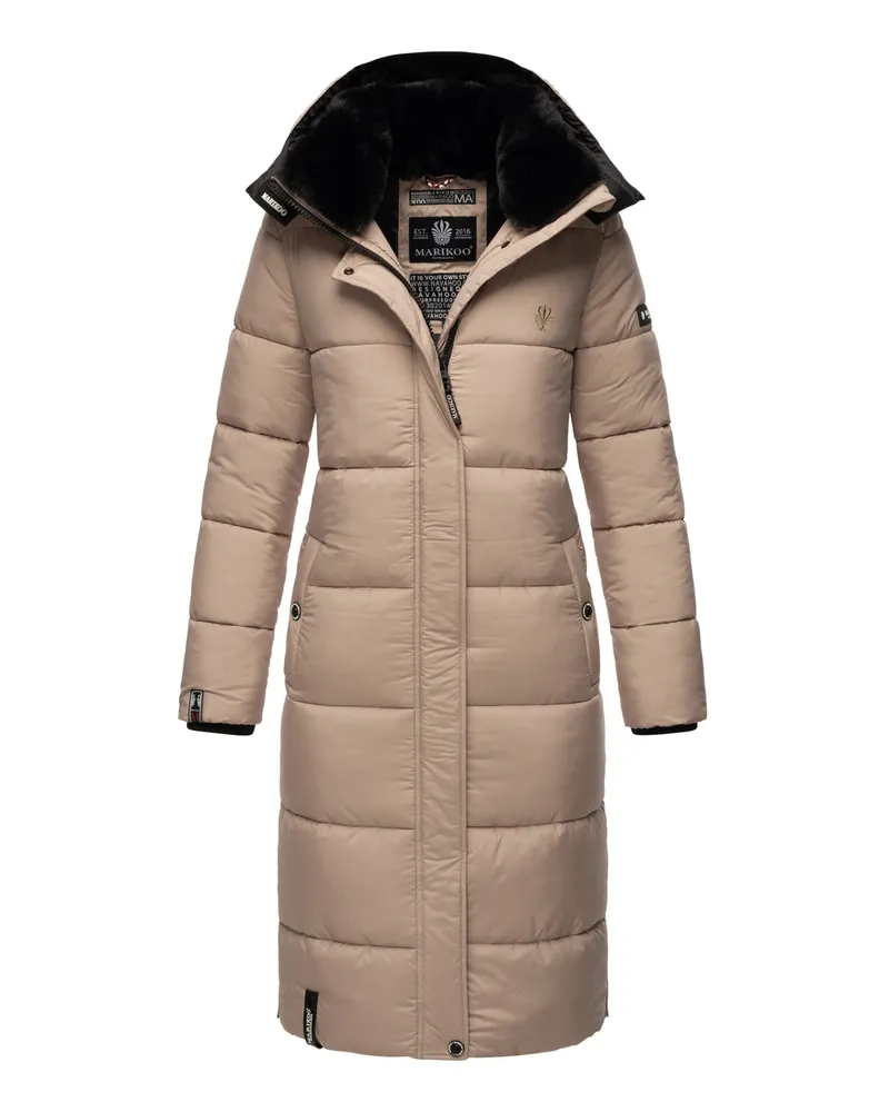 Marikoo Damen Winterjacke – Lange Steppjacke mit abnehmbarer Kapuze Beige