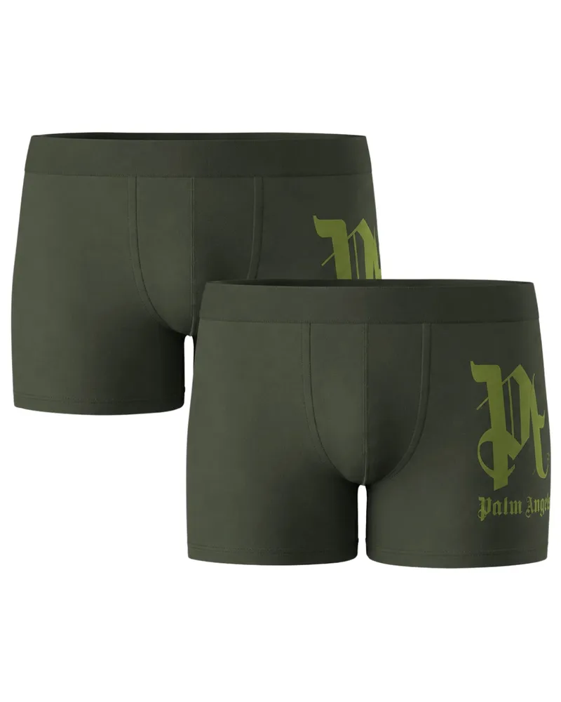 Palm Angels Boxershorts, Zweierpack, Seitliches Logo, Militärgrün Dunkelgrün
