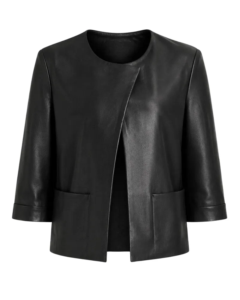 Ted Baker Obino Kurzarm-lederjacke Aus Schwarzem Leder Mit Offener Vorderseite Schwarz