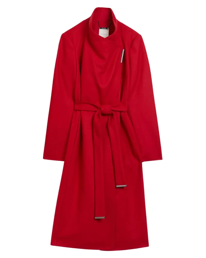 Ted Baker Rose Midi-langer, Roter Wollmantel Mit Gürtel Rot