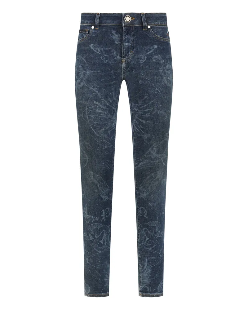 Philipp Plein Jeggings Butterfly Tattoo Dunkelblau