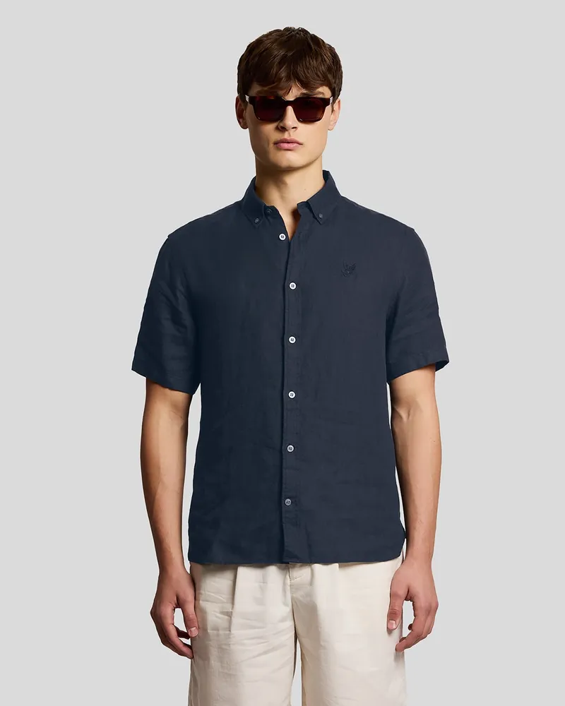 Lyle & Scott Kurzarm-Leinenhemd Schwarz