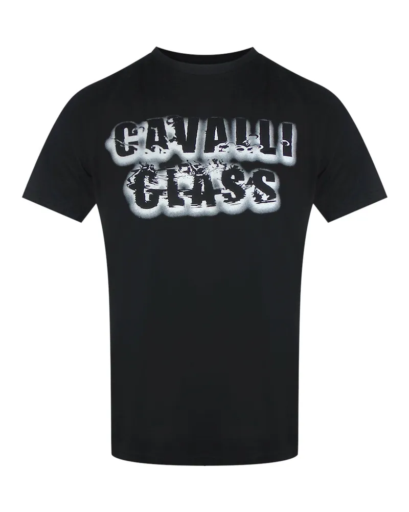 Roberto Cavalli Schwarzes T-shirt Mit Auffälligem Logo In Rauchgrau Schwarz