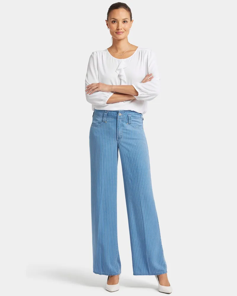 NYDJ not your daughter's Jeans  High Rise Teresa Weite Jeans Hellblaue Streifen Premium-Denim Marineblau