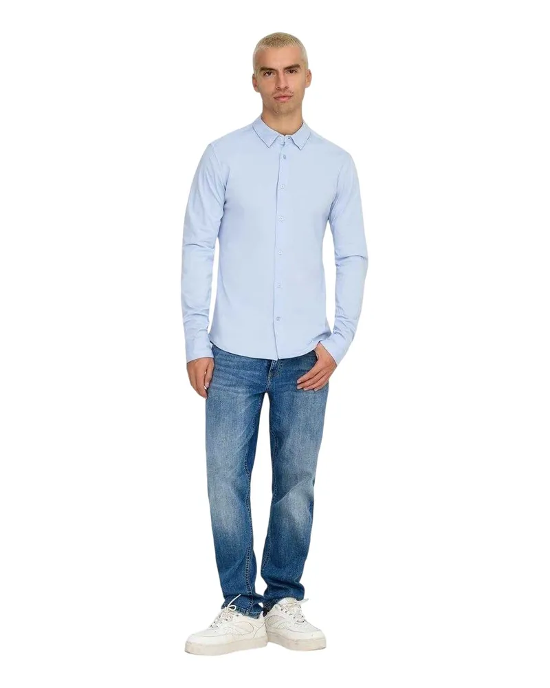 only Hemd für Herren, Regulär, Langärmlig (Kaschmir Blau Mittelblau