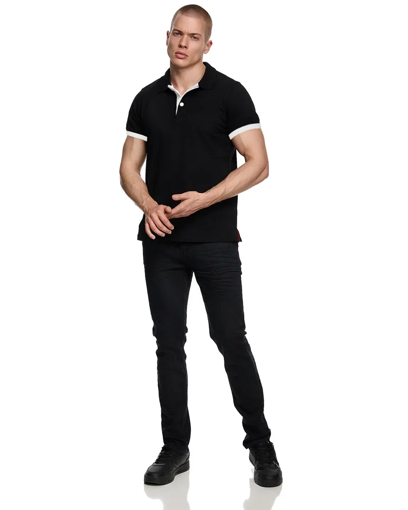 Rusty Neal Kontrast-Polo aus Piqué, regular fit - Schwarz/Weiß Schwarz