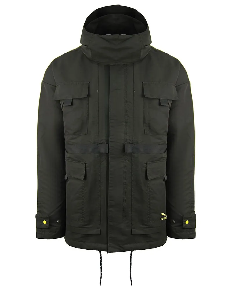 Puma x Central Saint Martins mit mittlerer Länge schwarzer Kapuze -Herrenjacke 598583 01 Schwarz